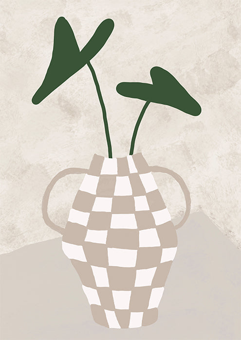 Beige and White Checker Vase