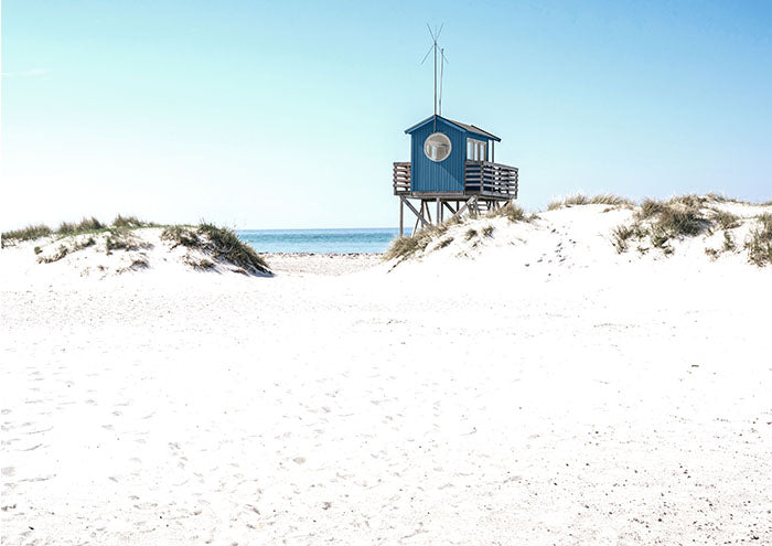 Blue Life Guard Shed on Beach