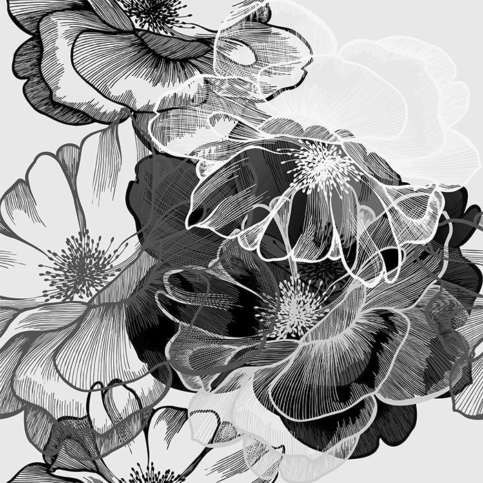 Transparent Floral Black Gray and White