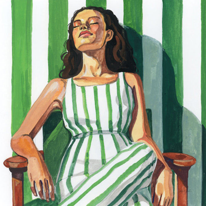 Relaxing in a stripped dress