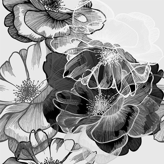 Transparent Floral Black Gray and White