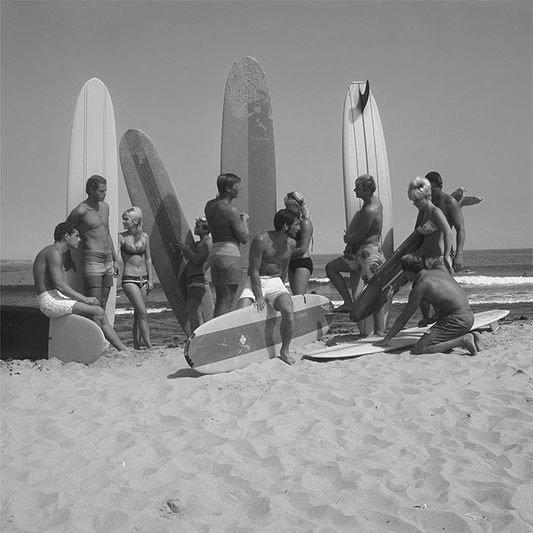 Vintage Surfs Up Beach Gathering Black and white