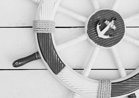 BW Ships Wheel White Background
