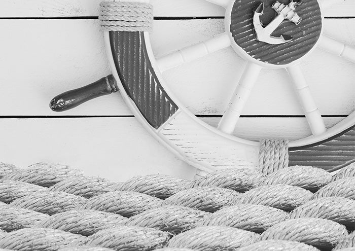 BW Ships Wheel and Rope Banner