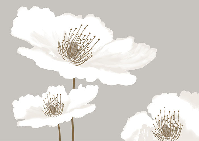 Hamptons 3 White Flowers on Neutral BG