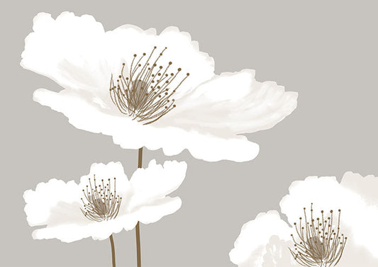 Hamptons 3 White Flowers on Neutral BG